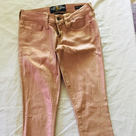 Lite Pink Metallic Lucky Brand Metallic Jeans - Picture 1 of 5